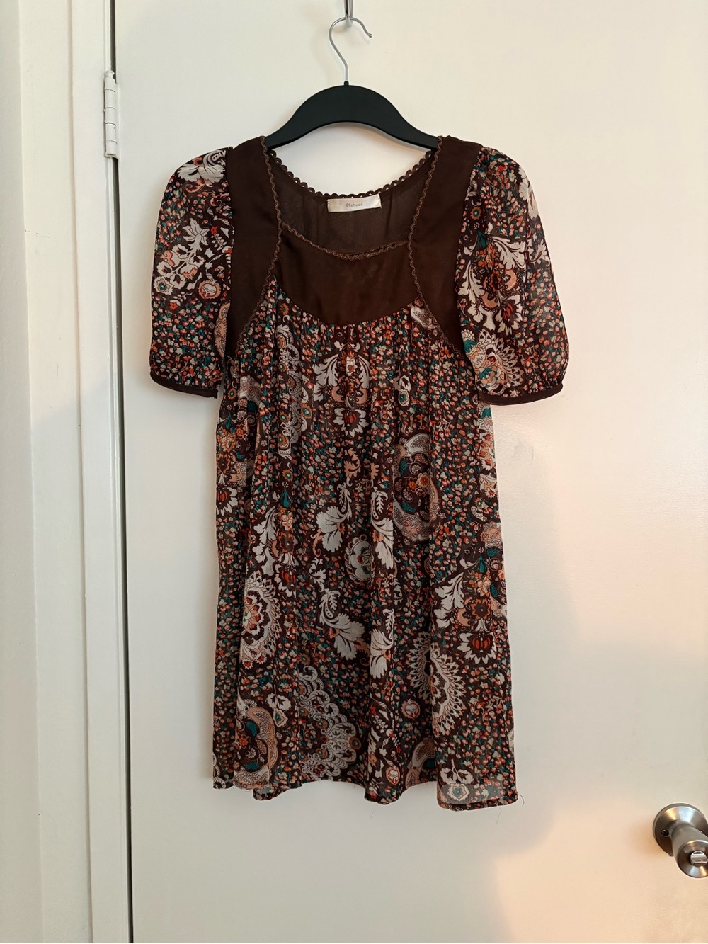 Boho Brown Floral Paisley Babydoll top